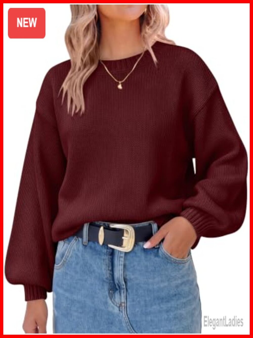 Women's Oversized Long Sleeve Knit Sweater Crew Neck Pullover